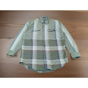 VTG Ralph Lauren Chaps Flannel Men's Large Green Plaid & Stripe Unique Pattern
